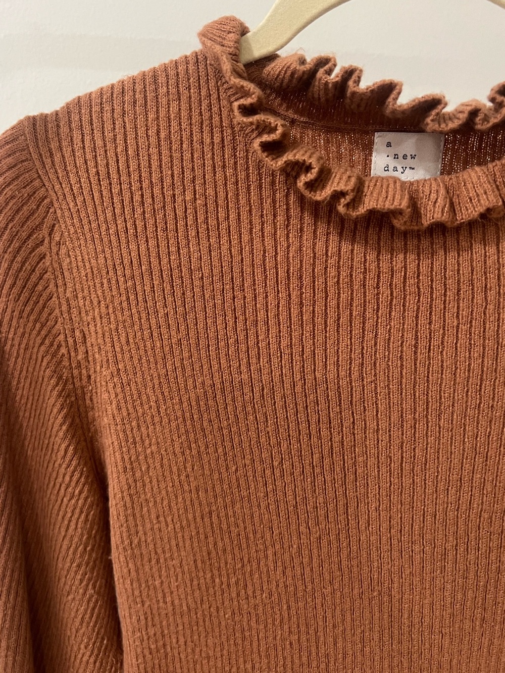 a new day Rust Ribbed Ruffle Neck Sweater - Picture 3 of 4